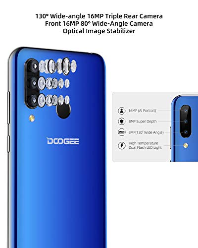 DOOGEE N20 (2019) SIM Móvil Libres, Helio P23 Octa-Core 4GB RAM 64GB ROM, 6.3 Pulgadas FHD + Waterdrop Pantalla Android 9.0 4G Smartphone, 16MP + 8MP + 8MP + 16MP, 4350mAh, 10W Carga Rápida Azul