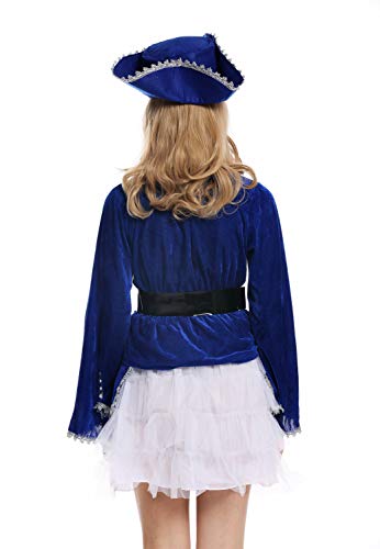 dressmeup - W-0284 Disfraz Mujer Feminino Halloween Carnval Mosquetero Soldado Barroco Gato con Botas Sombrero Azul Talla S