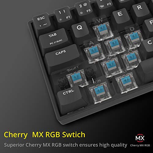 DREVO Calibur V2 Cherry MX Azul RGB 60% Teclado Mecánico para Juegos, Distribución QWERTY Españo, Compacto de 72 Teclas, Compatible con PC/Mac, USB C, Negro