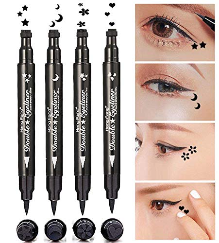 Dsaren Delineador de Ojos Negro Sello Del Tatuaje Lapiz De Ojos Waterproof Pencill Eyeliner Doble Cabeza Líquido en Forma Estrella 4PCS