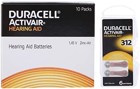 Duracell EasyTab/Activair Tipo 312 - Pilas para audífonos (Zinc-Aire, P312, PR41 y Z3, Paquete de 60 Unidades)