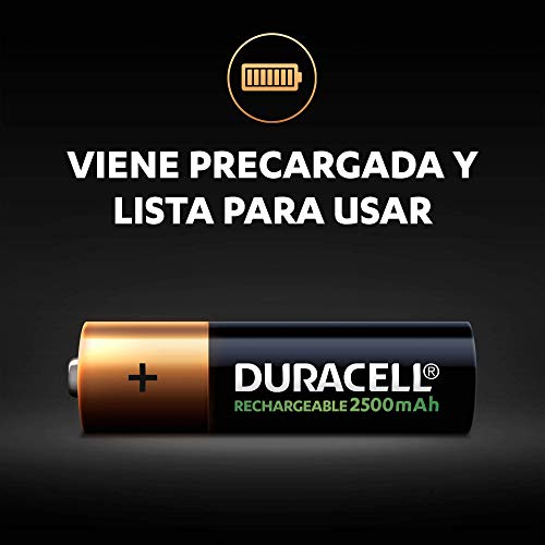 Duracell Pilas Recargables AA 2500 mAh, paquete de 4, Color Verde