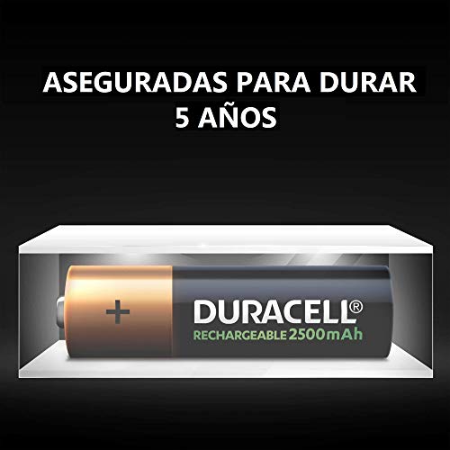 Duracell Pilas Recargables AA 2500 mAh, paquete de 4, Color Verde