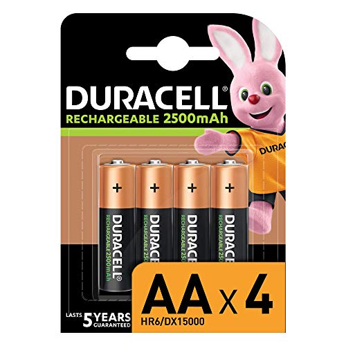 Duracell Pilas Recargables AA 2500 mAh, paquete de 4, Color Verde