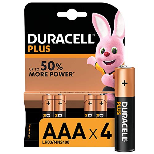 Duracell Plus AAA - Pilas Alcalinas paquete de 4, 1.5 Voltios LR03 MN2400