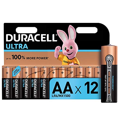 Duracell Ultra AA con Powerchek, Pilas Alcalinas, paquete de 12, 1.5 Voltios LR06 MX1500