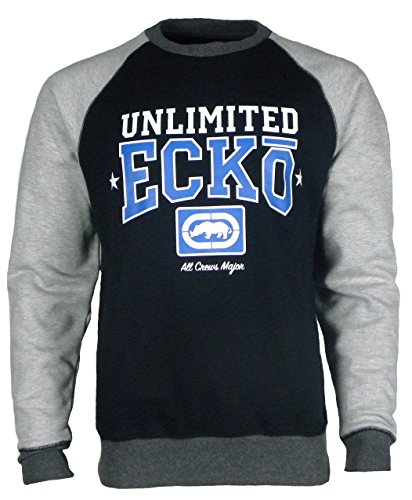 Ecko - Sudadera para hombre, cuello redondo, con logo en la parte delantera, de forro polar, manga larga Negro Negro ( Small