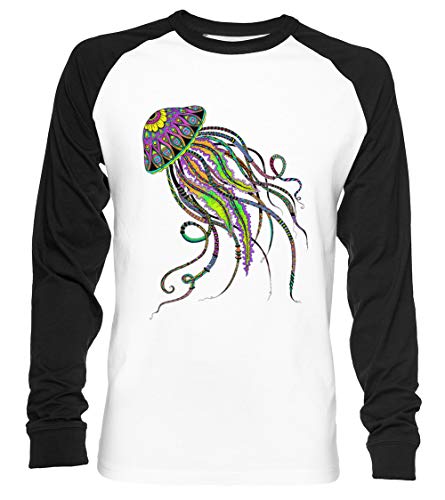 Eléctrico Medusa Unisex Camiseta De Béisbol Manga Larga Hombre Mujer Blanca Negra