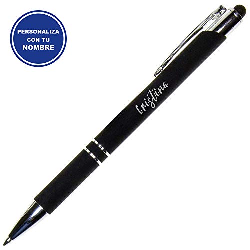 Elegante Bolígrafo para Regalar PERSONALIZADO (Nombre o Texto) • Bolígrafo Negro Metálico y Puntero para Dispositivos Moviles • Este Boli Personalizado Incluye Estuche Individual Exclusivo