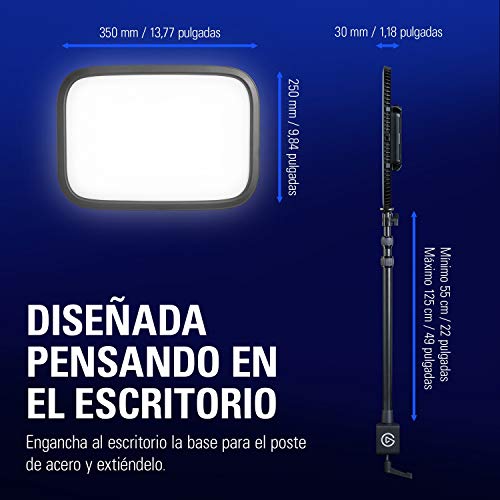 Elgato Key Light - Panel LED de Estudio Profesional con 2800 Lúmenes, Color Ajustable, Controlable por Aplicación, para PC y Mac, Soporte de Escritorio de Metal, Color Negro/Blanco