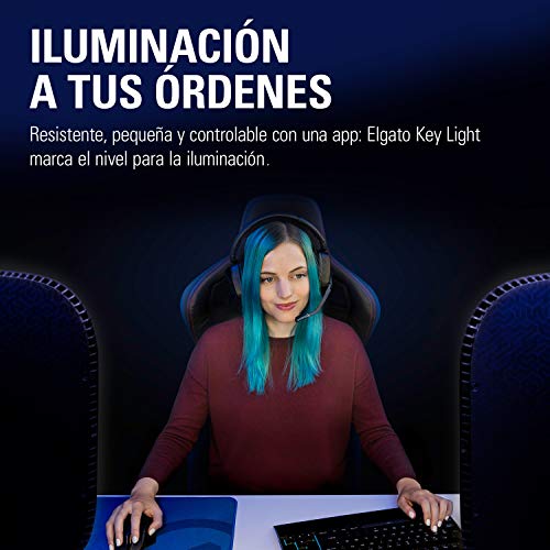 Elgato Key Light - Panel LED de Estudio Profesional con 2800 Lúmenes, Color Ajustable, Controlable por Aplicación, para PC y Mac, Soporte de Escritorio de Metal, Color Negro/Blanco