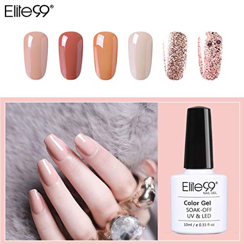 Elite99 Esmaltes Semipermanentes de Uñas en Gel UV LED, 6pcs Kit de Esmaltes de Uñas de Color Nude y Brillo Glitter 10ml 002