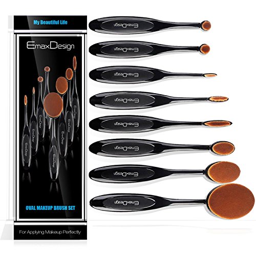 EmaxDesign ovalada Juego de brochas de maquillaje 8pcs Profesional Fundación Corrector Blending Blush líquido Polvo Crema cosméticos cepillos dientes Curve Maquillaje Herramientas para cara y ojos