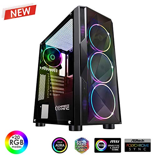 EMPIRE GAMING – Caja PC Gamer Diamond ARGB Torre Mediana ATX – Frontal Diamante Plexiglás y Pared Lateral de Vidrio Templado – 4 Ventiladores LED RGB direccionables 120 mm