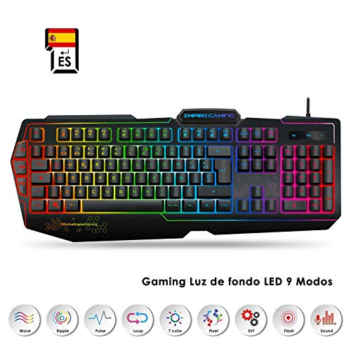 EMPIRE GAMING – Teclado Gaming K900 QWERTY- 105 Teclas Semi-mecánicas- Retroiluminación LED RGB, 9 Modos: 8 predefinidos y 1 Personalizable - 19 Teclas Anti-ghosting - Teclados Gaming de Juegos