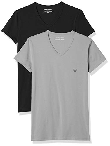 Emporio Armani CC717-111512, Camiseta para Hombre, Pack de 2, Multicolor (Gris/Azul Oscuro), M