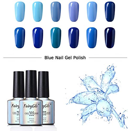 Esmalte de Uñas Semipermanentes 12pcs Kit Uñas de Gel UV LED Serie de Color Azul Semipermanente Shellac Soak off Manicura y Pedicura 10ml de Fairyglo-kit 003