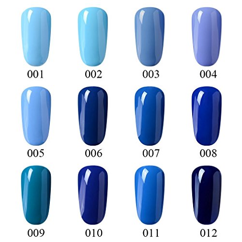 Esmalte de Uñas Semipermanentes 12pcs Kit Uñas de Gel UV LED Serie de Color Azul Semipermanente Shellac Soak off Manicura y Pedicura 10ml de Fairyglo-kit 003