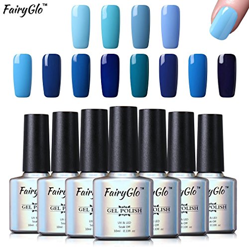 Esmalte de Uñas Semipermanentes 12pcs Kit Uñas de Gel UV LED Serie de Color Azul Semipermanente Shellac Soak off Manicura y Pedicura 10ml de Fairyglo-kit 003