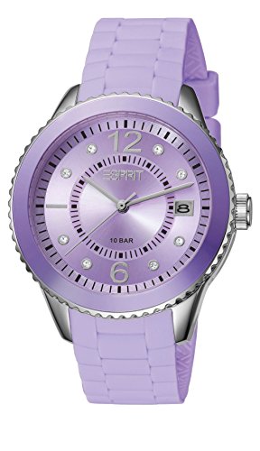 Esprit ES105342023 - Reloj analógico de Cuarzo para Mujer, Correa de Silicona Color púrpura