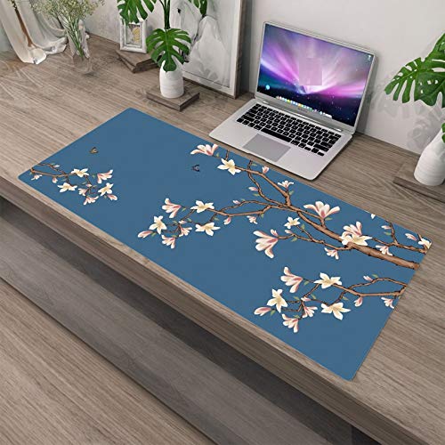 Estampado de Flores Azul Chica Alfombrilla de Ratón Almohadilla Lavable de Goma Accesorios de Computadora de Oficina Decoración de Alfombra Portátil 300X800X3Mm