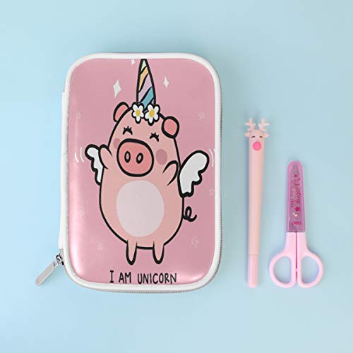 Estuche escolar con diseño de cerdo de dibujos animados de unicornio para lápices de papelería, caja de animales, camomila, cosméticos, bolsa de almacenamiento para oficina