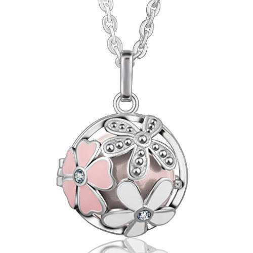 EUDORA Harmony Ball Bisutería Mujer Llamador de Angeles, Flor Cúbico Cadena Colgantes Joyería para Mujer Niña de Circonia Regalos Originales Carillón Música Cadena con Collar, 76,2cm