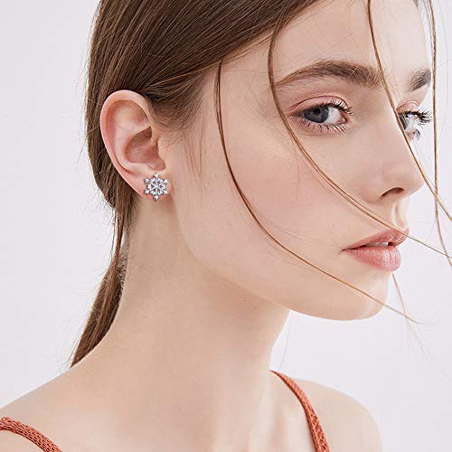 EVER FAITH Mujer Plata de Ley 925 Zirconia Cúbica Copo de Nieve Invierno Flor Stud Pendientes