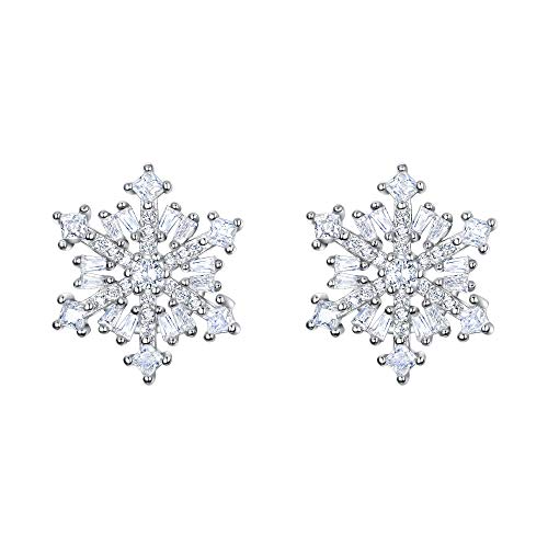 EVER FAITH Mujer Plata de Ley 925 Zirconia Cúbica Copo de Nieve Invierno Flor Stud Pendientes