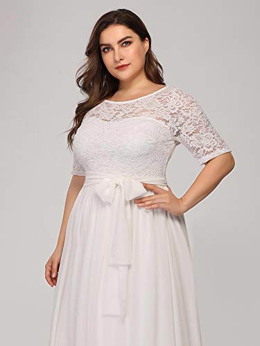 Ever-Pretty A-línea Encaje Talla Grande Vestido de Fiesta Cuello Redondo Largo para Mujer Blanco 50