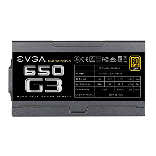 EVGA SuperNOVA 650 G3, 80 Plus Gold 650W, Totalmente modular, Modo Eco con nuevo ventilador HDB, Incluye Power ON Self Tester, Tamaño compacto de 150 mm, Fuente de alimentación 220-G3-0650-Y2