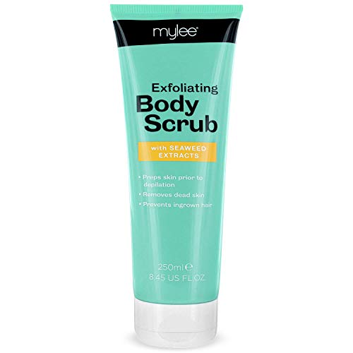 Exfoliante Corporal Suavizante Mylee con Extractos Nutritivos de Algas Marinas Naturales, Aloe Vera, Monoï de Tahití, Previene los Pelos Enquistados, Pre-Bronceado y Depilación, Vegano y Cruelty Free