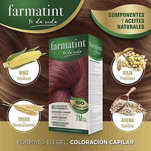 Farmatint Gel 7M Rubio Caoba | Color natural y duradero | Componentes vegetales y aceites naturales | Sin amoníaco | Sin parabenos | Dermatológicamente testado