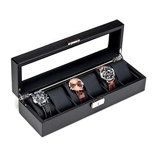 FCXBQ Caja de Almacenamiento de Joyas Caja de Reloj de Cuero de Fibra de Carbono Pulsera Maquinaria de joyería Caja de Almacenamiento de Relojes con Cerradura