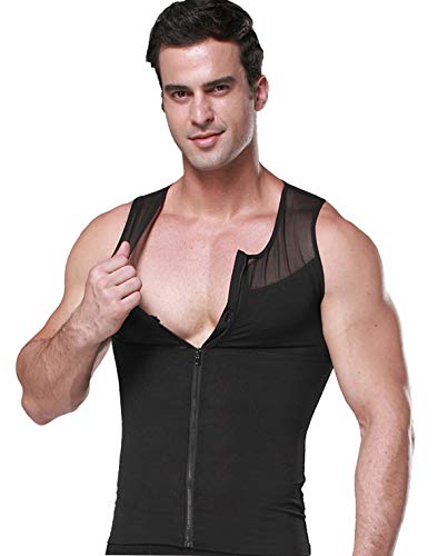 FEOYA - Men´s Body Shaper Ropa Interior para Hombre Talla Grande Reductora Adelgazante Suave Transpirable Chaleco Interior con Cremallera - Negro - XL