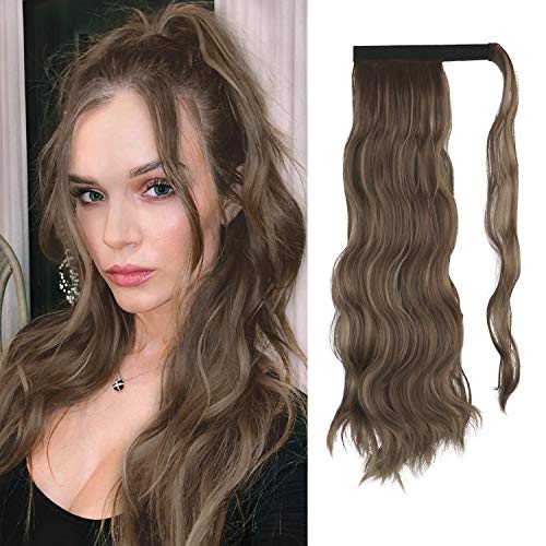 FESHFEN Coleta Postiza Rizada Pelo Natural, 60 cm Largo Ondulado Wavy Ponytail Extension Cola de Caballo Extensiones Clip Postizos de Pelo Rizado para Mujeres Chica