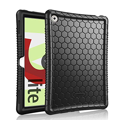 Fintie Funda de Silicona para Huawei MediaPad M5 Lite 10 - [Honey Comb Series] Carcasa Ligera de Silicón Antideslizante para Niños a Prueba de Golpes para Huawei MediaPad M5 Lite 10,1" 2018, Negro