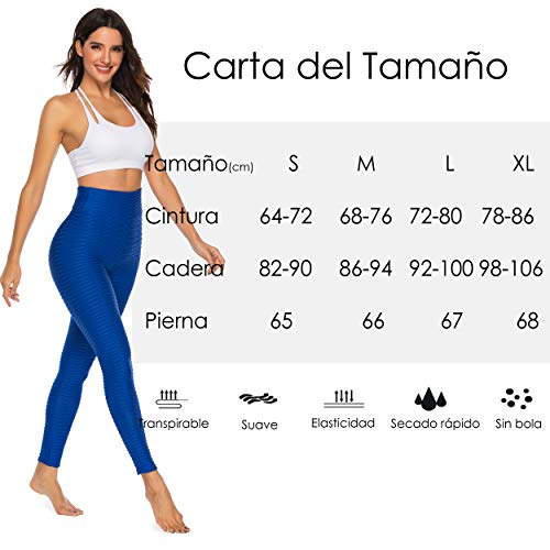 FITTOO Leggings Push Up Mujer Mallas Pantalones Deportivos Alta Cintura Elásticos Yoga Fitness #2 Azul Chica