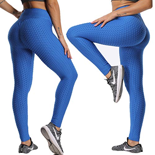 FITTOO Leggings Push Up Mujer Mallas Pantalones Deportivos Alta Cintura Elásticos Yoga Fitness Azul L