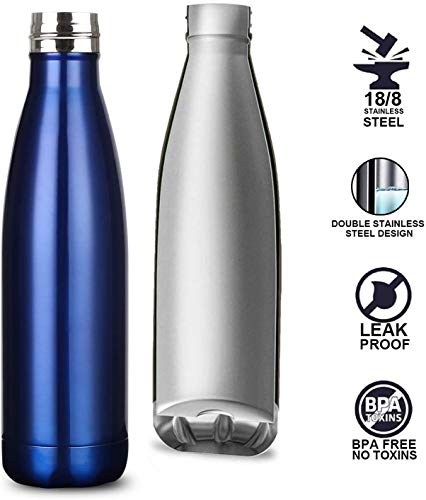 flintronic Botella Termica, 500ML Botella de Agua de Acero Inoxidable, Aislamiento de Vacío de Doble Pared, Botellas de Frío/Caliente Sin BPA & Eco Friendly, con 1 Portavasos y 1 Cepillo