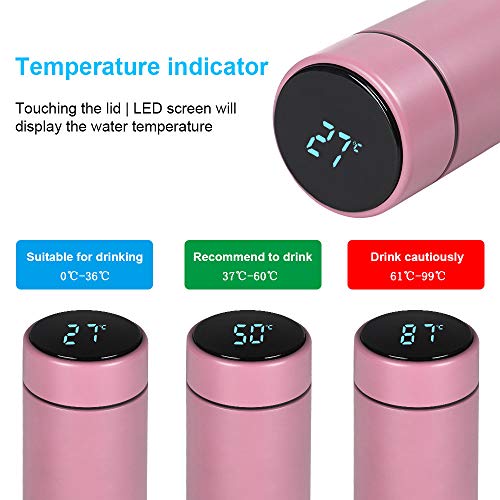 flintronic Taza de Viaje, Termo Taza 500ML Travel Mug, Frasco de Vacío de Acero Inoxidable, Pantalla LED Táctil Inteligente con Temperatura, Térmica de Doble Pared, Aislado al Vacío - Rosa