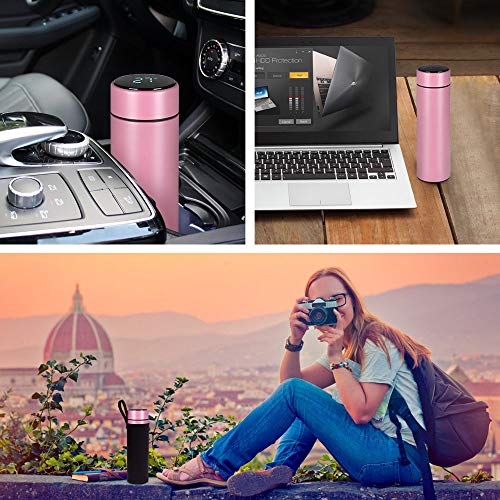 flintronic Taza de Viaje, Termo Taza 500ML Travel Mug, Frasco de Vacío de Acero Inoxidable, Pantalla LED Táctil Inteligente con Temperatura, Térmica de Doble Pared, Aislado al Vacío - Rosa