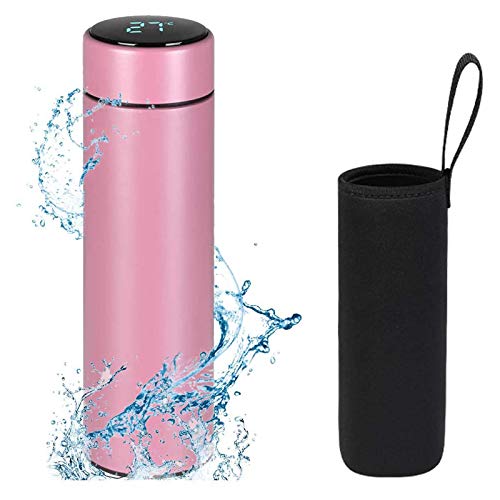 flintronic Taza de Viaje, Termo Taza 500ML Travel Mug, Frasco de Vacío de Acero Inoxidable, Pantalla LED Táctil Inteligente con Temperatura, Térmica de Doble Pared, Aislado al Vacío - Rosa