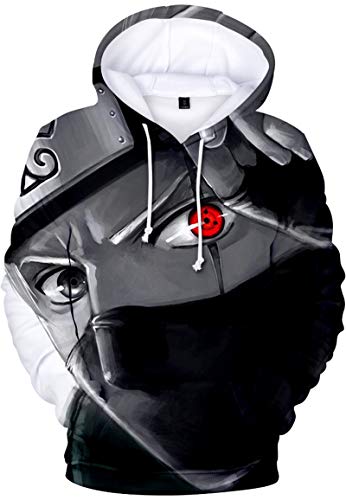 FLYCHEN Niño Sudadera con Capucha Naruto Ninjutsu Anime Impresión Digital 3D Uchiha Sasuke - Ojo Blanco-Negro 0449 - S