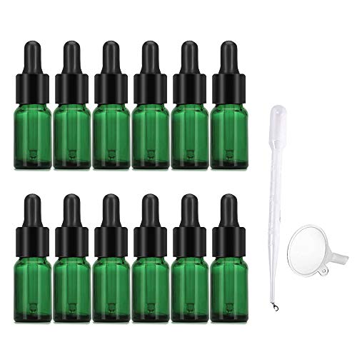 Frasco gotero verde con gotero de vidrio de pipeta, frasco de vidrio de 10 ml con gotero para aceites esenciales, perfumes, mezclas de aromaterapia - 16 piezas