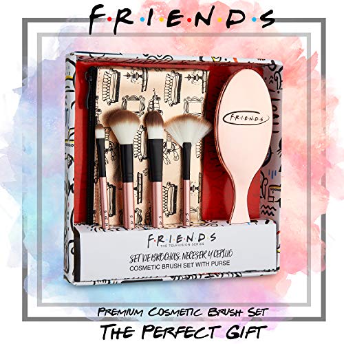 Friends Brochas de Maquillaje, Neceser Maquillaje Para Mujeres y Chicas Con Cepillo Pelo, Set de Pinceles Maquillaje, Neceser Para Viajes, Regalos Para Mujer y Adolescentes