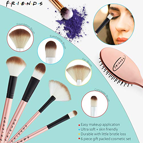 Friends Brochas de Maquillaje, Neceser Maquillaje Para Mujeres y Chicas Con Cepillo Pelo, Set de Pinceles Maquillaje, Neceser Para Viajes, Regalos Para Mujer y Adolescentes