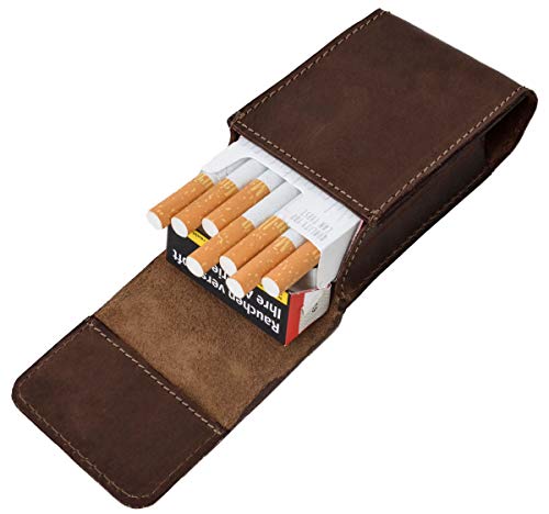 Funda de Cuero para Caja de Cigarrillos Gusti Cuero Studio Charly Estuche Case Cuero de Búfalo Marrón Oscuro 2T19-22-6