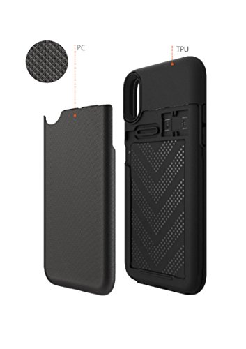 Funda iPhone X - KHOMO Carcasa Negra iPhone X (iPhone 10) con Tarjetero Oculto para Nuevo Apple iPhone X - Pandora Case Black