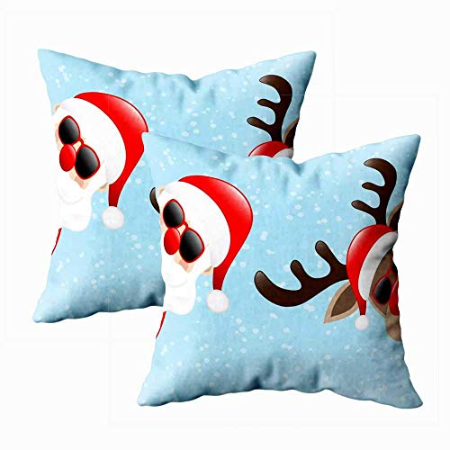 Fundas de almohada de cama, funda de almohada con cremallera Fundas de almohada con cremallera Papá Noel y renos Gafas de sol Banner Inside Snow Azul claro Fundas de almohada Fundas de almohada Juego